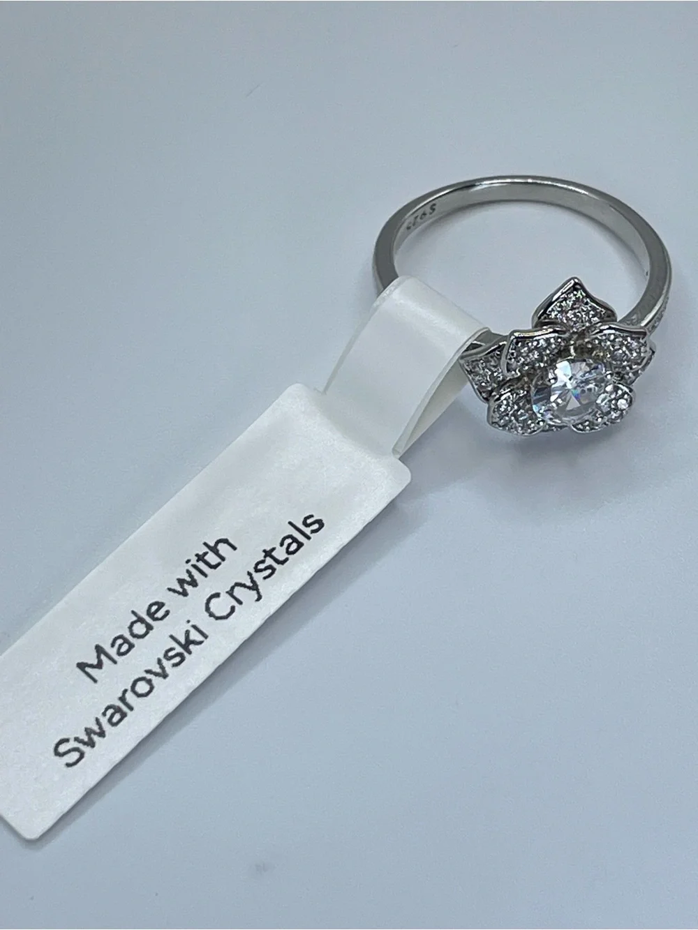 Swarovski Crystal Elements White Crystal Floral Cluster Halo Ring Sz 9 Art Deco